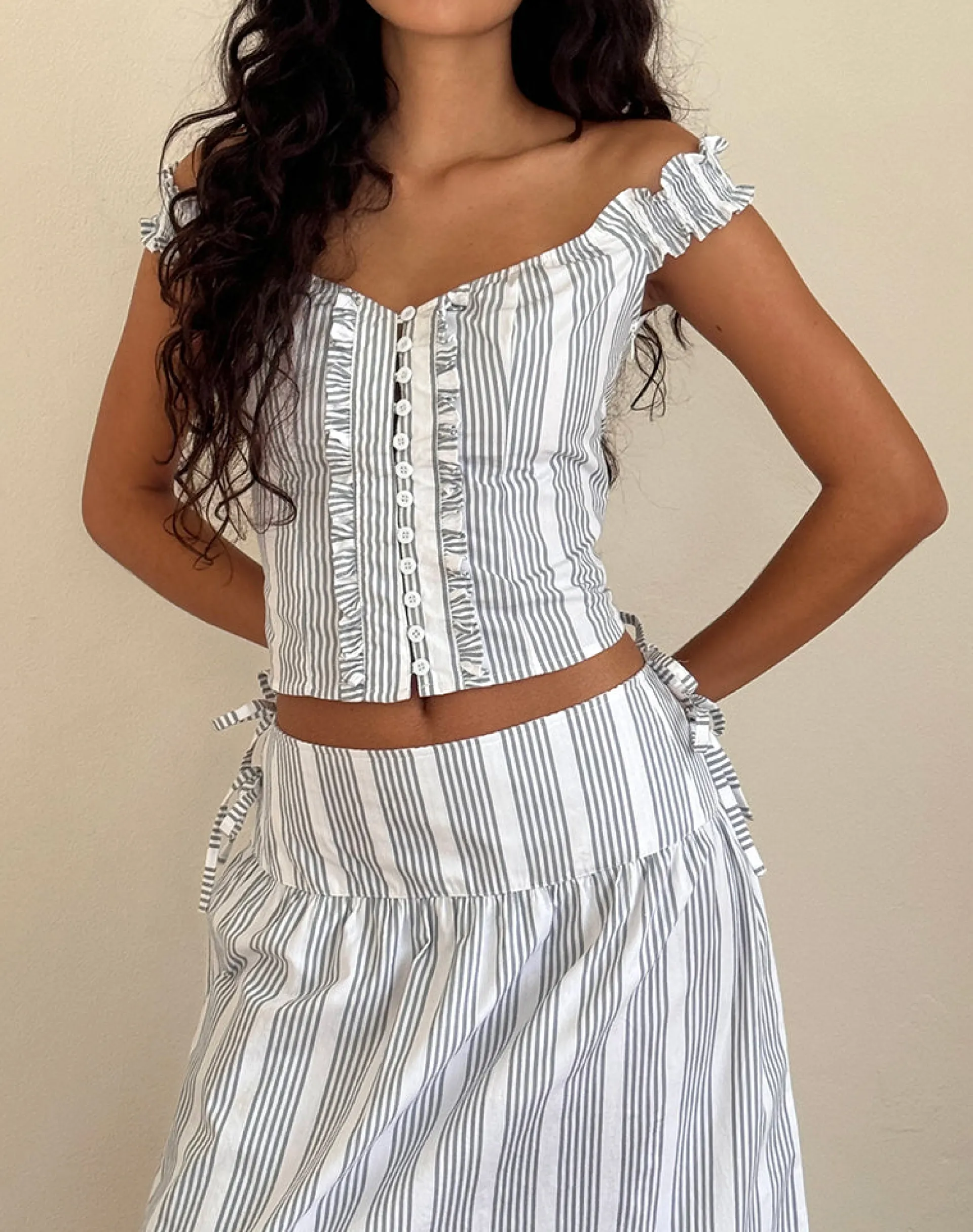 Motel Rocks Corset Tops-Alderidge Top in Vertical Grey Stripe VerticalGreyStripe