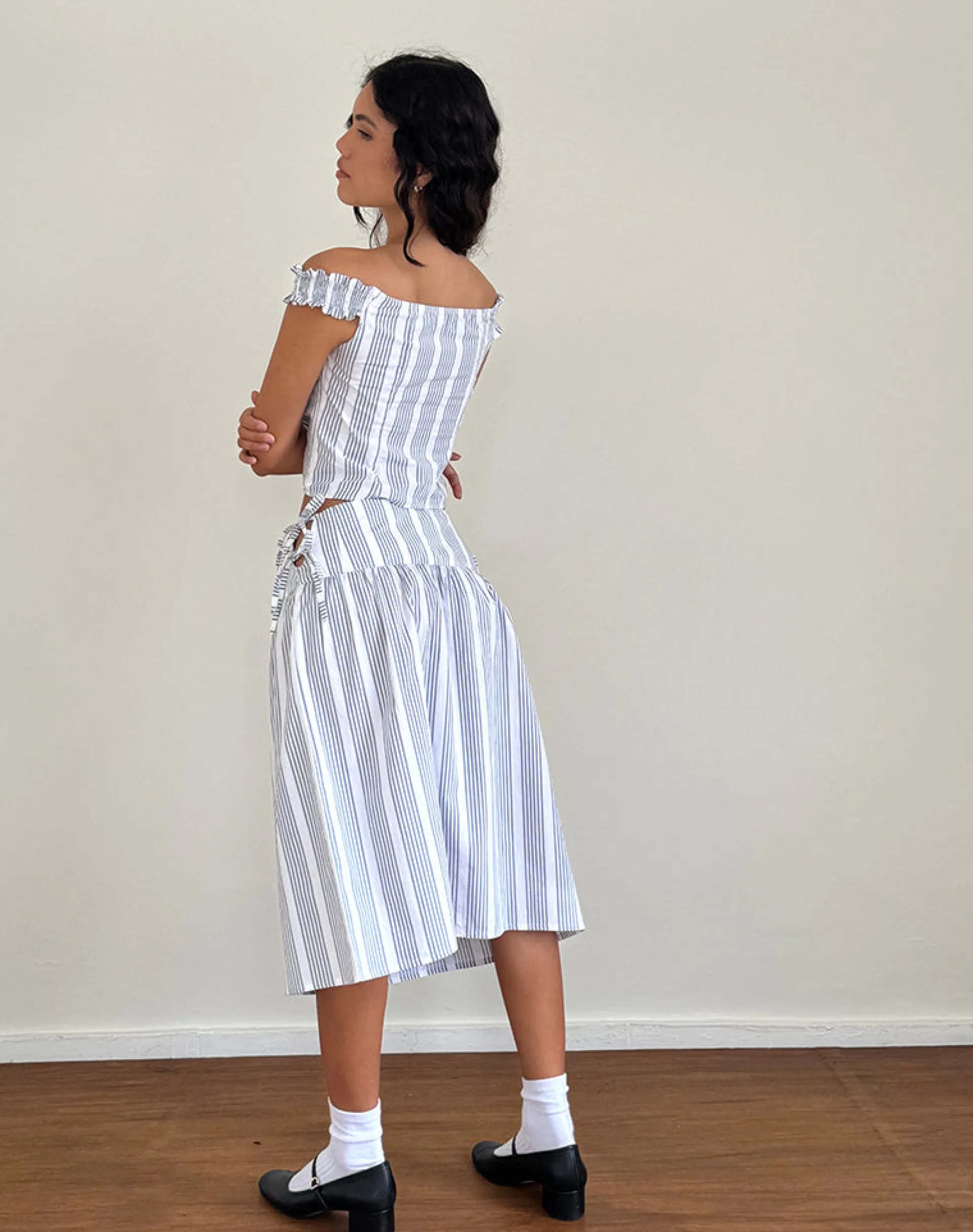 Motel Rocks Corset Tops-Alderidge Top in Vertical Grey Stripe VerticalGreyStripe