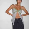 Motel Rocks Vest Tops | Printed Tops-Aliqa Mesh Butterfly Top in Spring Rose Green SpringRoseGreen