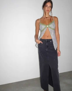 Motel Rocks Vest Tops | Printed Tops-Aliqa Mesh Butterfly Top in Spring Rose Green SpringRoseGreen