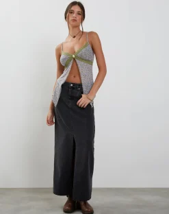 Motel Rocks Vest Tops | Printed Tops-Aliqa Mesh Butterfly Top in Spring Rose Green SpringRoseGreen