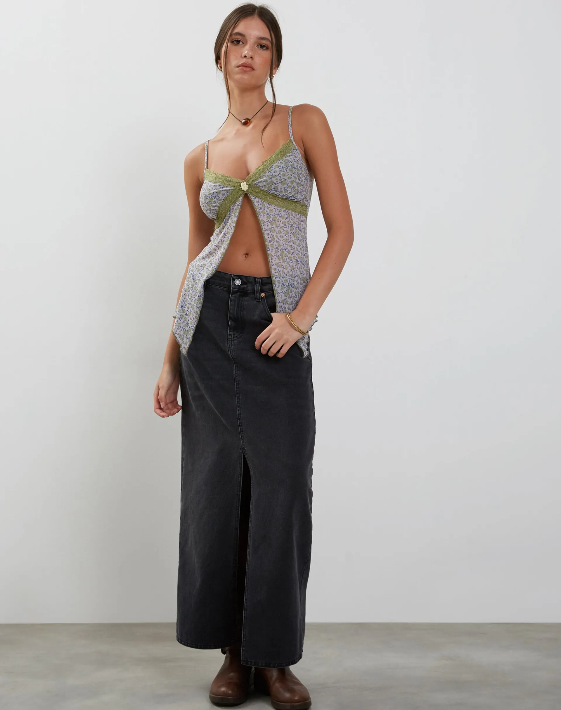 Motel Rocks Vest Tops | Printed Tops-Aliqa Mesh Butterfly Top in Spring Rose Green SpringRoseGreen