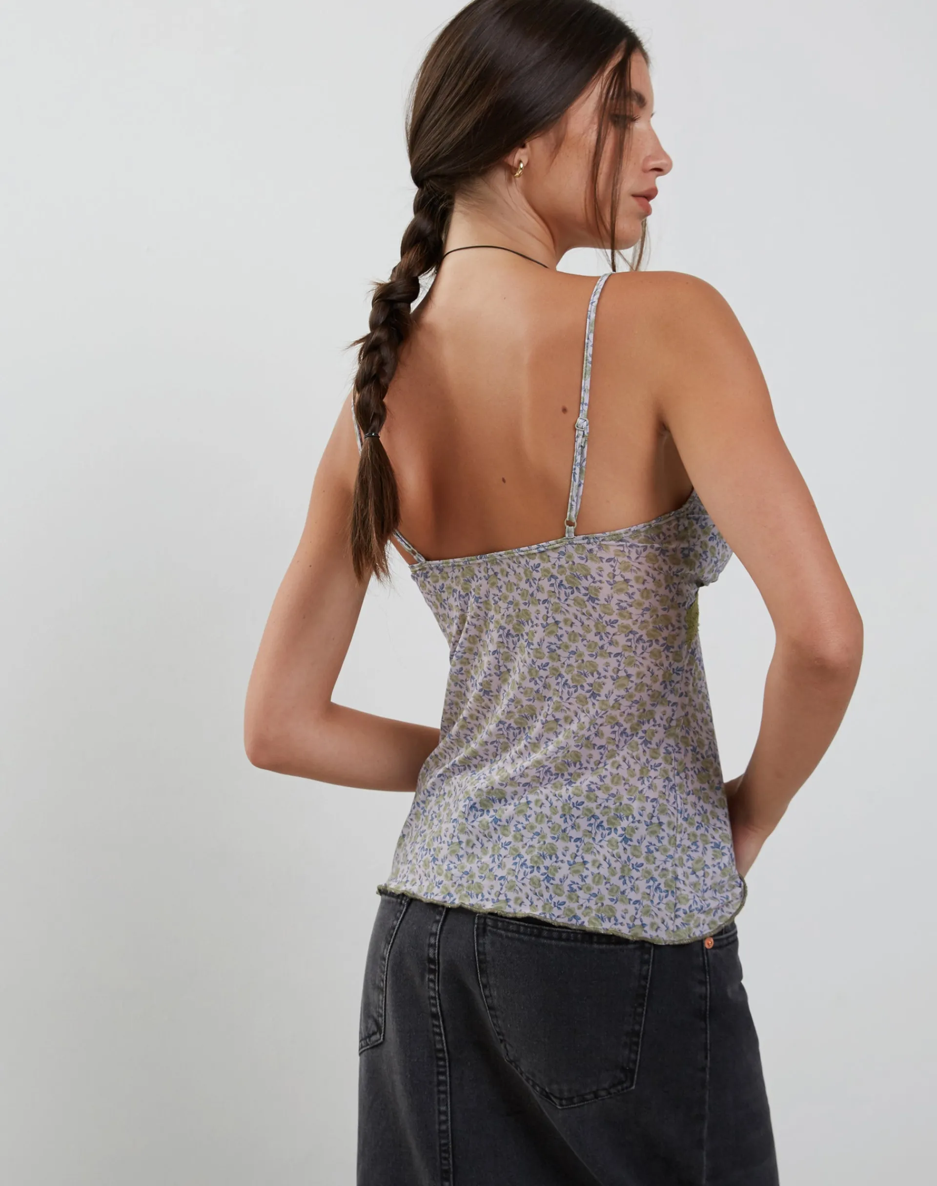 Motel Rocks Vest Tops | Printed Tops-Aliqa Mesh Butterfly Top in Spring Rose Green SpringRoseGreen