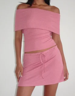 Motel Rocks Co-Ords | A Line Skirts-Allea Mini Skirt in Dusky Pink Sheer Knit