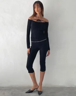 Motel Rocks Long Sleeve Tops-Alondra Long Sleeve Tie Front Top in Textured Black