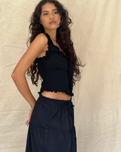 Motel Rocks Vest Tops-Alsa Ruffle Edge Top in Black