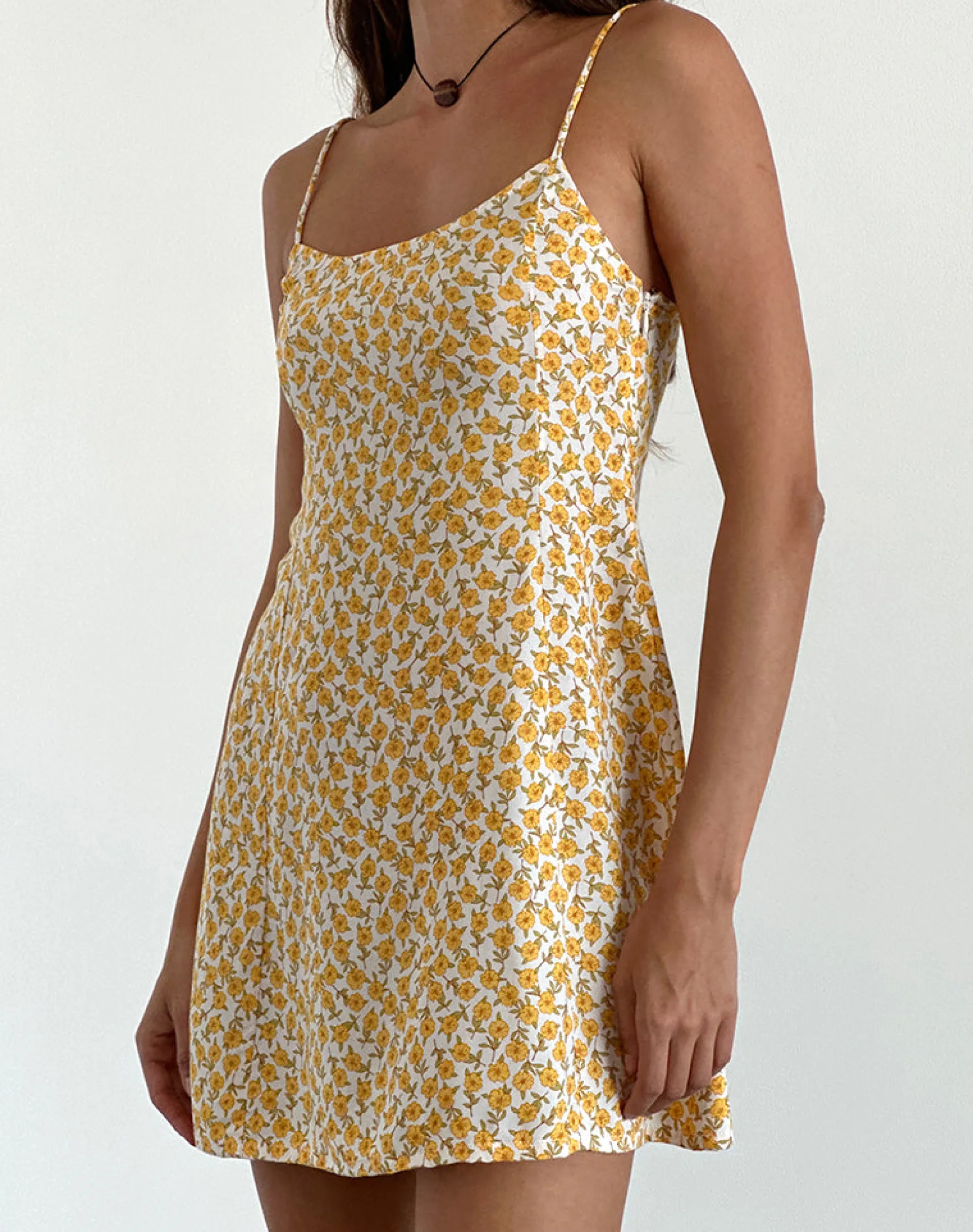 Motel Rocks Day Dresses | Mini Dresses-Alvary Mini Dress in Yellow Cosmos Garden