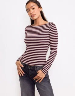 Motel Rocks Long Sleeve Tops-Amabon Long Sleeve Top in Tonal Brown Stripe TonalBrownStripe