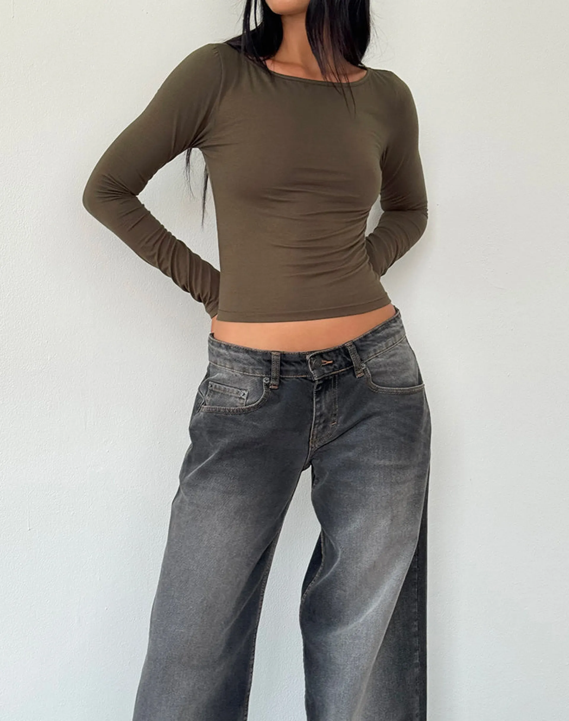 Motel Rocks Basics | Basic Tops-Amabon Long Sleeve Top in Olive