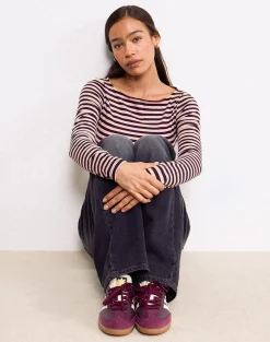 Motel Rocks Long Sleeve Tops-Amabon Long Sleeve Top in Tonal Brown Stripe TonalBrownStripe