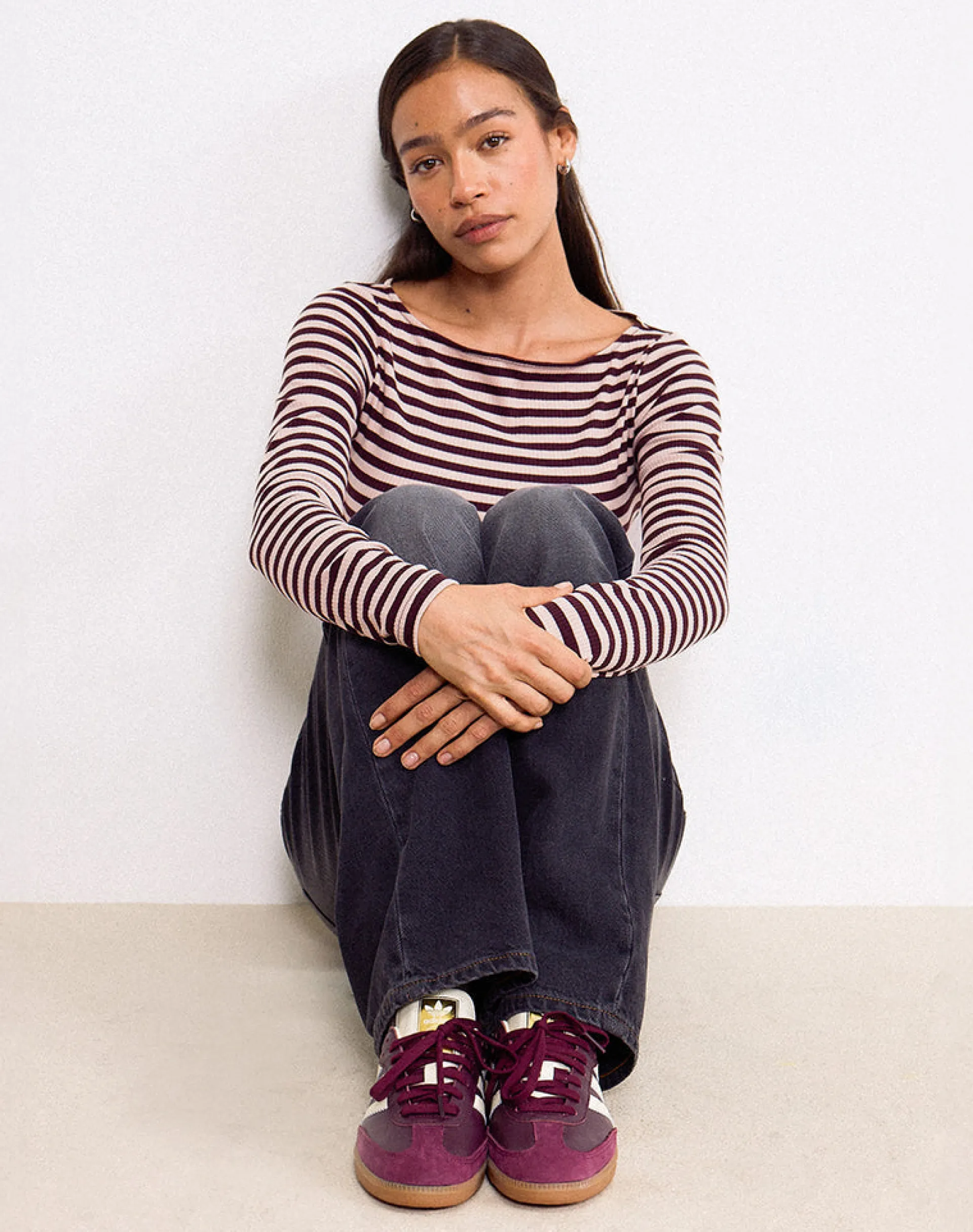 Motel Rocks Long Sleeve Tops-Amabon Long Sleeve Top in Tonal Brown Stripe TonalBrownStripe
