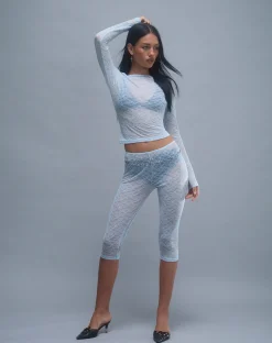Motel Rocks Lace Tops | Long Sleeve Tops-Amabon Long Sleeve Top in Lace Baby Blue LaceBabyBlue