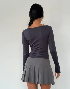 Motel Rocks Basic Tops | Long Sleeve Tops-Amabon Long Sleeve Top in Ocean Storm OceanStorm