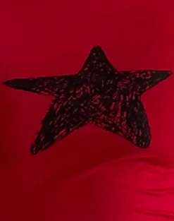 Motel Rocks Basics | Basic Tops-Amabon Long Sleeve Top in Adrenaline Red with Black Star AdrenalineRedwithBlackStar