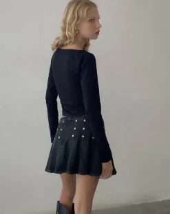 Motel Rocks Long Sleeve Tops-Amabon Top in Black with Cross Motif BlackwithCrossMotif