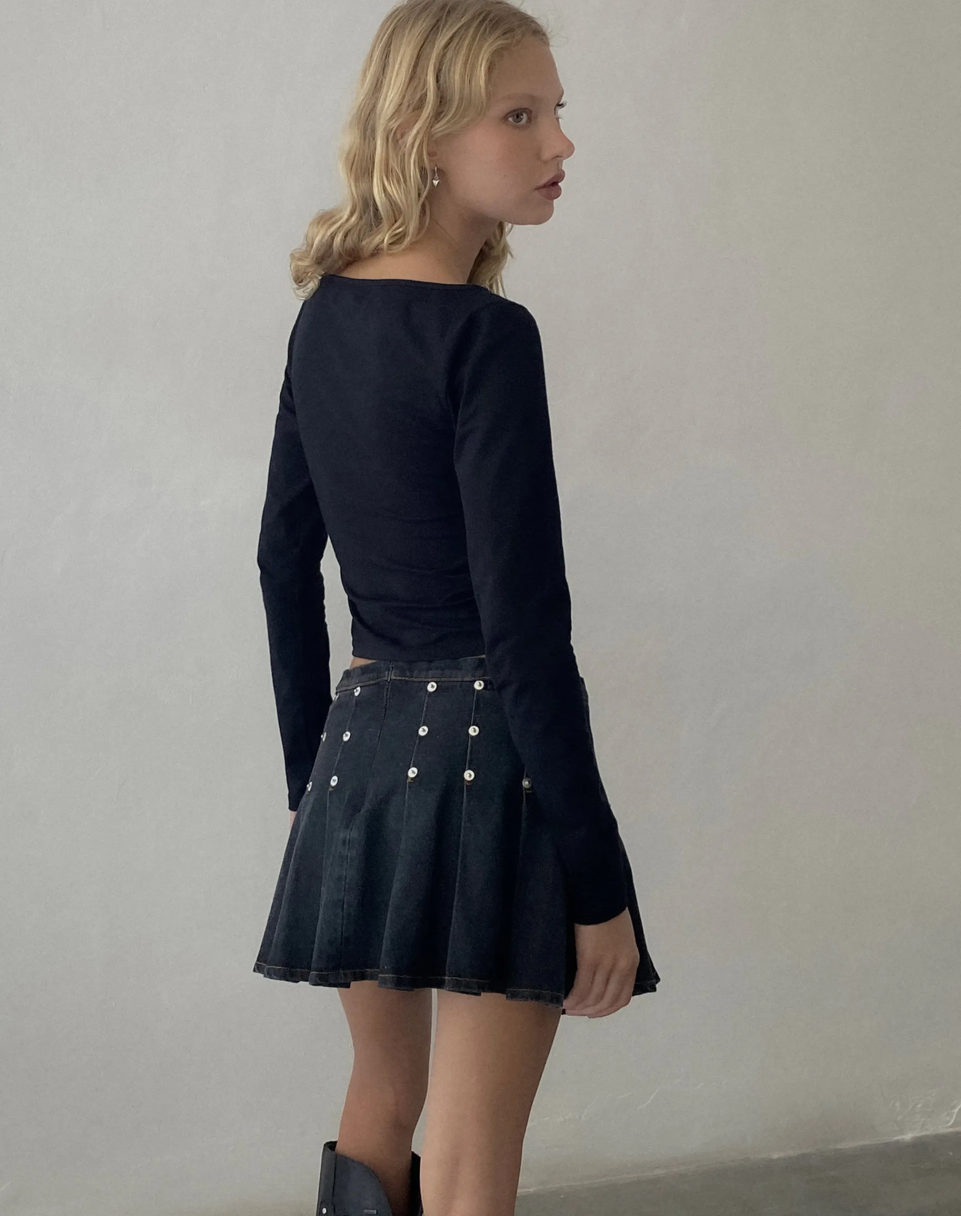 Motel Rocks Long Sleeve Tops-Amabon Top in Black with Cross Motif BlackwithCrossMotif