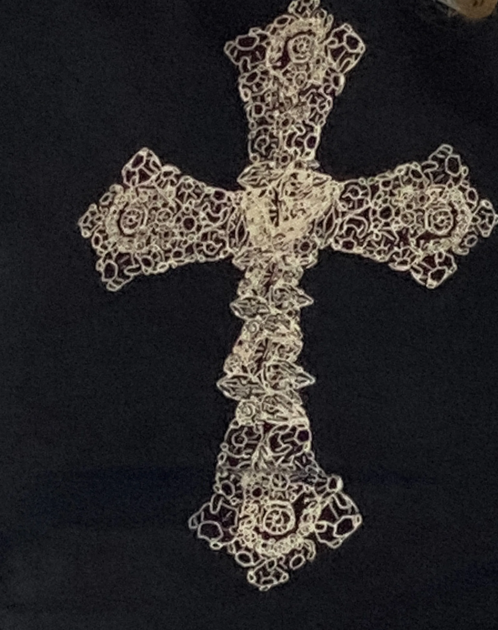 Motel Rocks Long Sleeve Tops-Amabon Top in Black with Cross Motif BlackwithCrossMotif