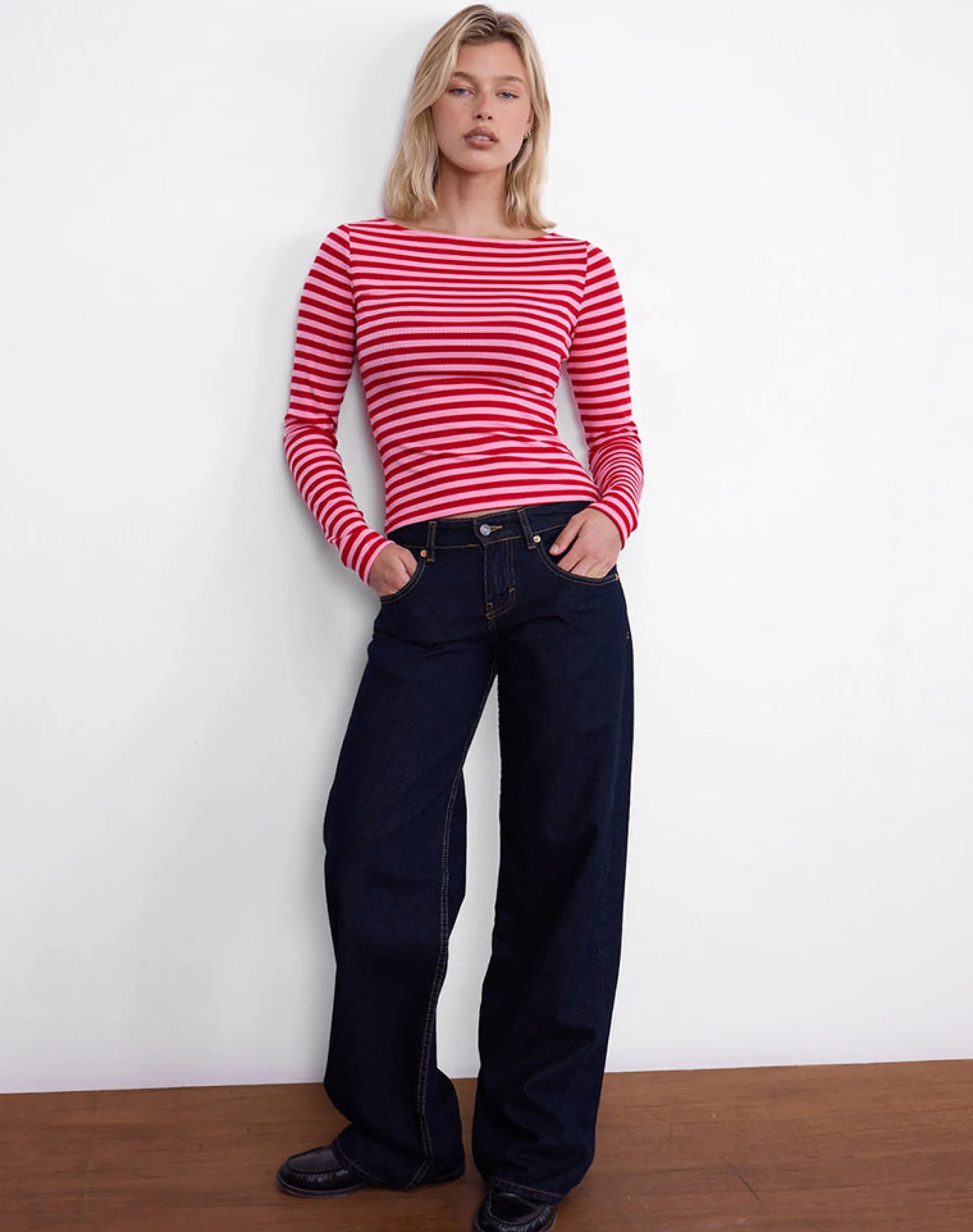 Motel Rocks Basic Tops | Printed Tops-Amabon Top in Pink and Red Stripe PinkandRedStripe