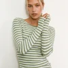 Motel Rocks Basic Tops | Long Sleeve Tops-Amabon Top in Sage Green Stripe SageGreenStripe