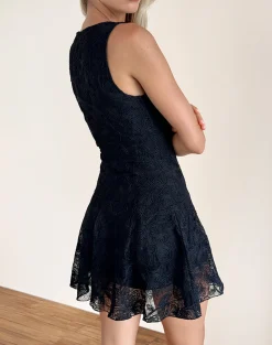 Motel Rocks Tailoring | Bodycon Dresses-Ambika Dress in Textured Lace Rose Black