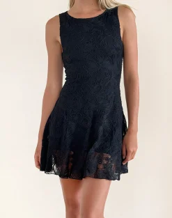 Motel Rocks Tailoring | Bodycon Dresses-Ambika Dress in Textured Lace Rose Black