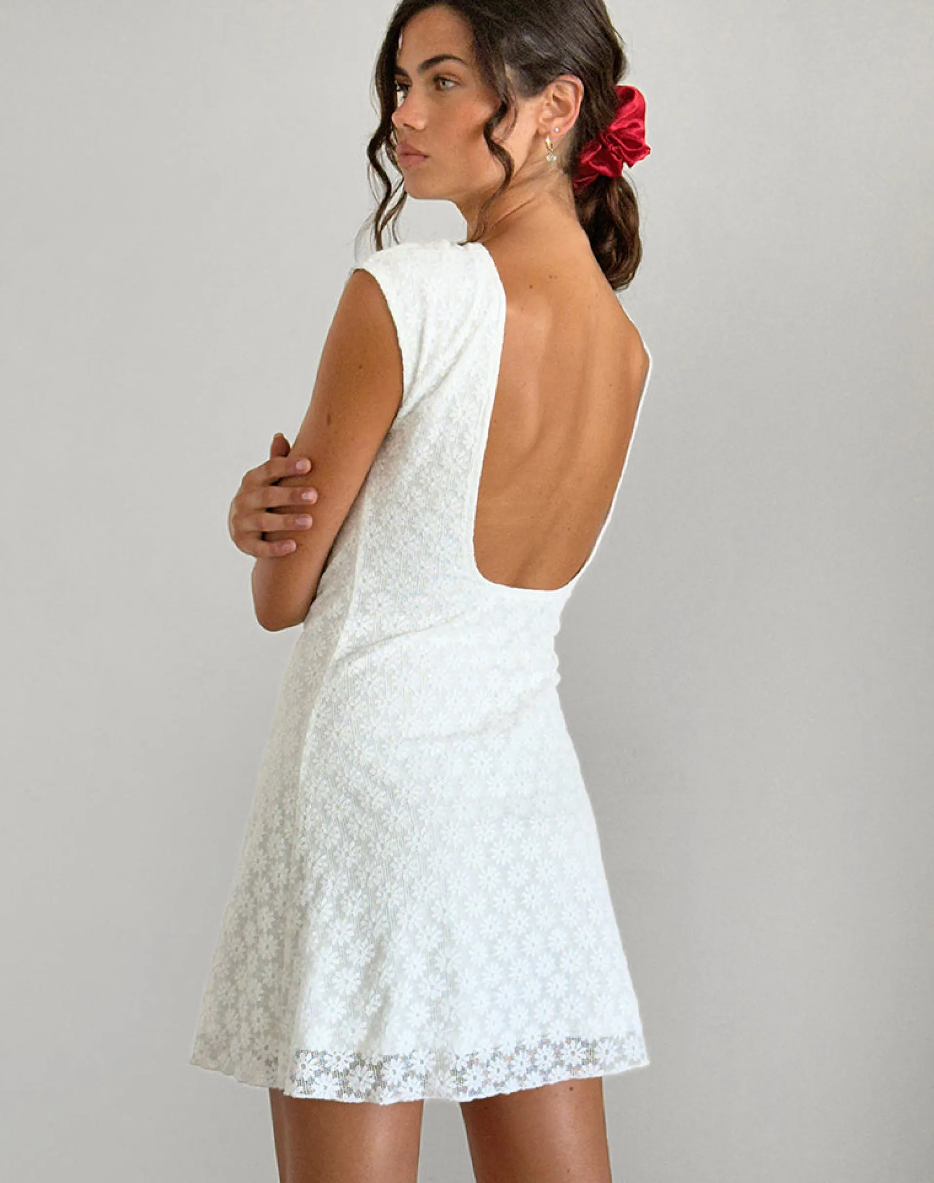 Motel Rocks Basics | Day Dresses-Ambu Mini Dress in Floral Lace Ivory