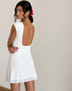 Motel Rocks Basics | Day Dresses-Ambu Mini Dress in Floral Lace Ivory