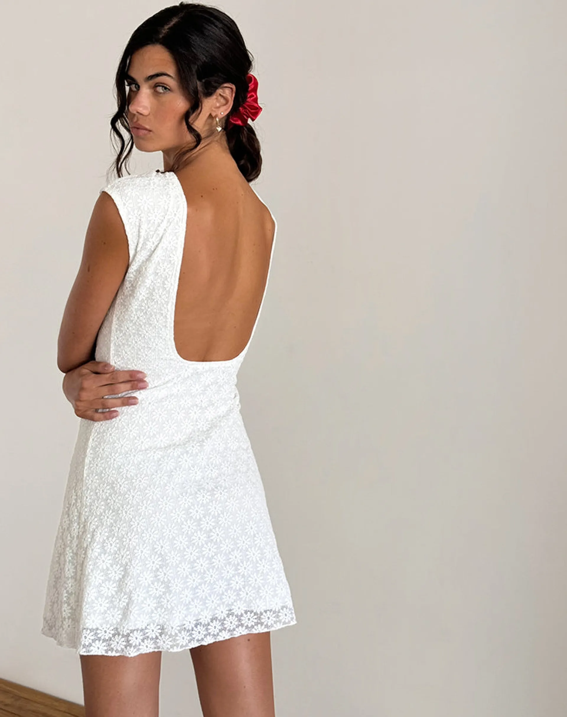 Motel Rocks Basics | Day Dresses-Ambu Mini Dress in Floral Lace Ivory