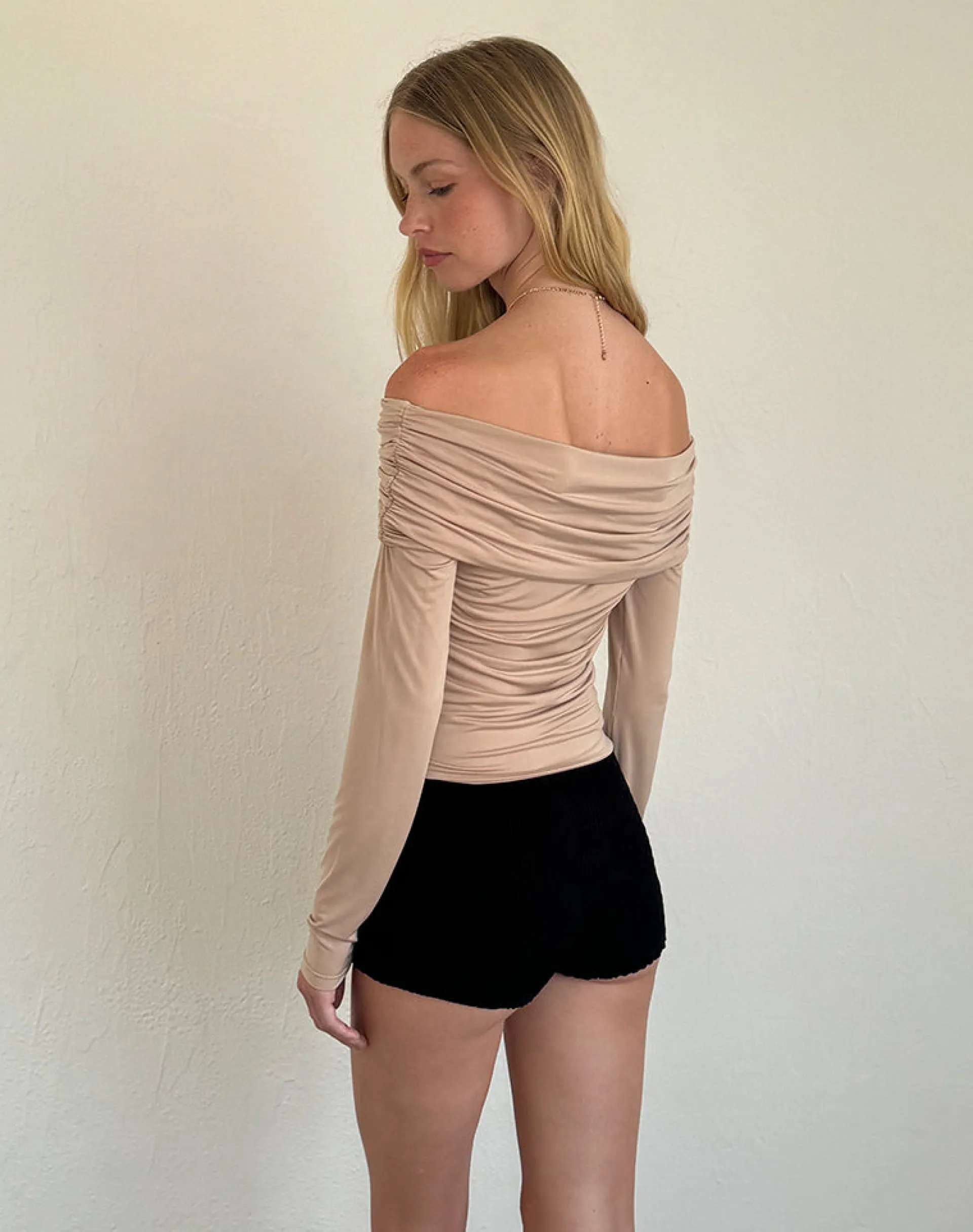 Motel Rocks Basic Tops | Bandeau Tops-Amilyn Bardot Top in Slinky Stone