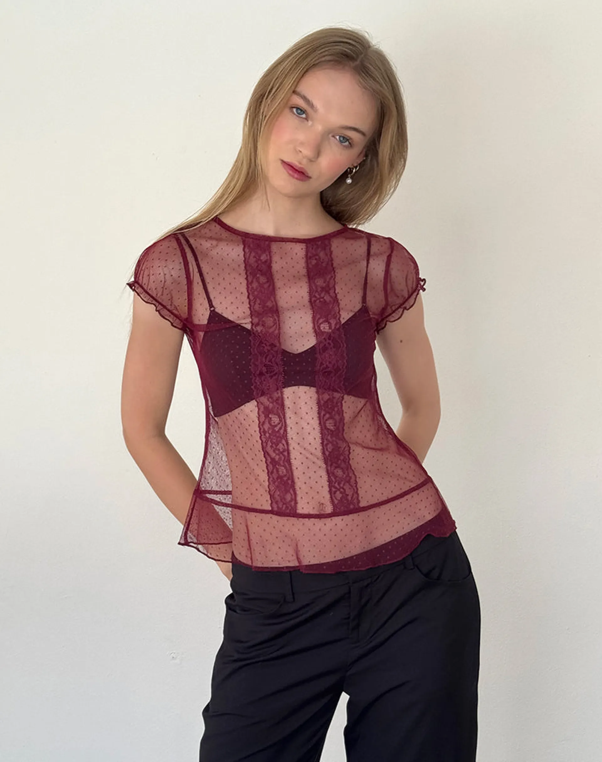 Motel Rocks Shirts And Blouses | Lace Tops-Amrita Top in Burgundy Dobby Mesh BurgundyDobbyMesh