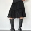 Motel Rocks Midi Skirts-Anahita Tiered Skirt in Chiffon Black ChiffonBlack