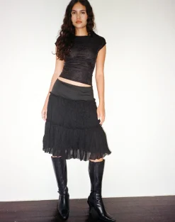 Motel Rocks Midi Skirts-Anahita Tiered Skirt in Chiffon Black ChiffonBlack