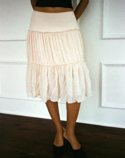 Motel Rocks Midi Skirts-Anahita Tiered Skirt in Chiffon Buttercream ChiffonButtercream