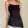 Motel Rocks Basic Tops | Strappy Tops-Anastasia Mesh Ruffle Cami Top in Black