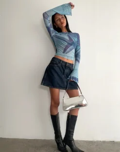 Motel Rocks Printed Tops | Long Sleeve Tops-Anchi Mesh Long Sleeve Top in Blue Starfish Photoprint