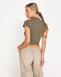Motel Rocks Vest Tops-Anelis Crop Top in Tarmac Green