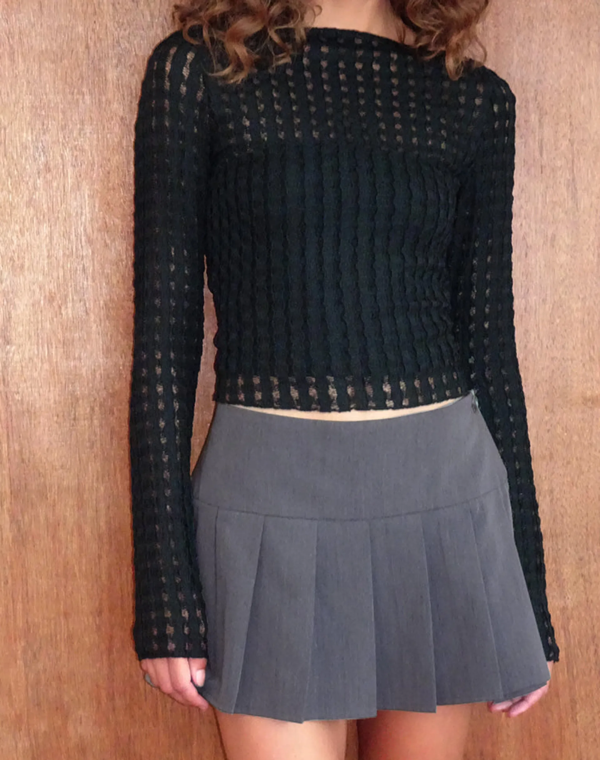 Motel Rocks Basics | Basic Tops-Angela Long sleeve Top in Crinkle Black CrinkleBlack