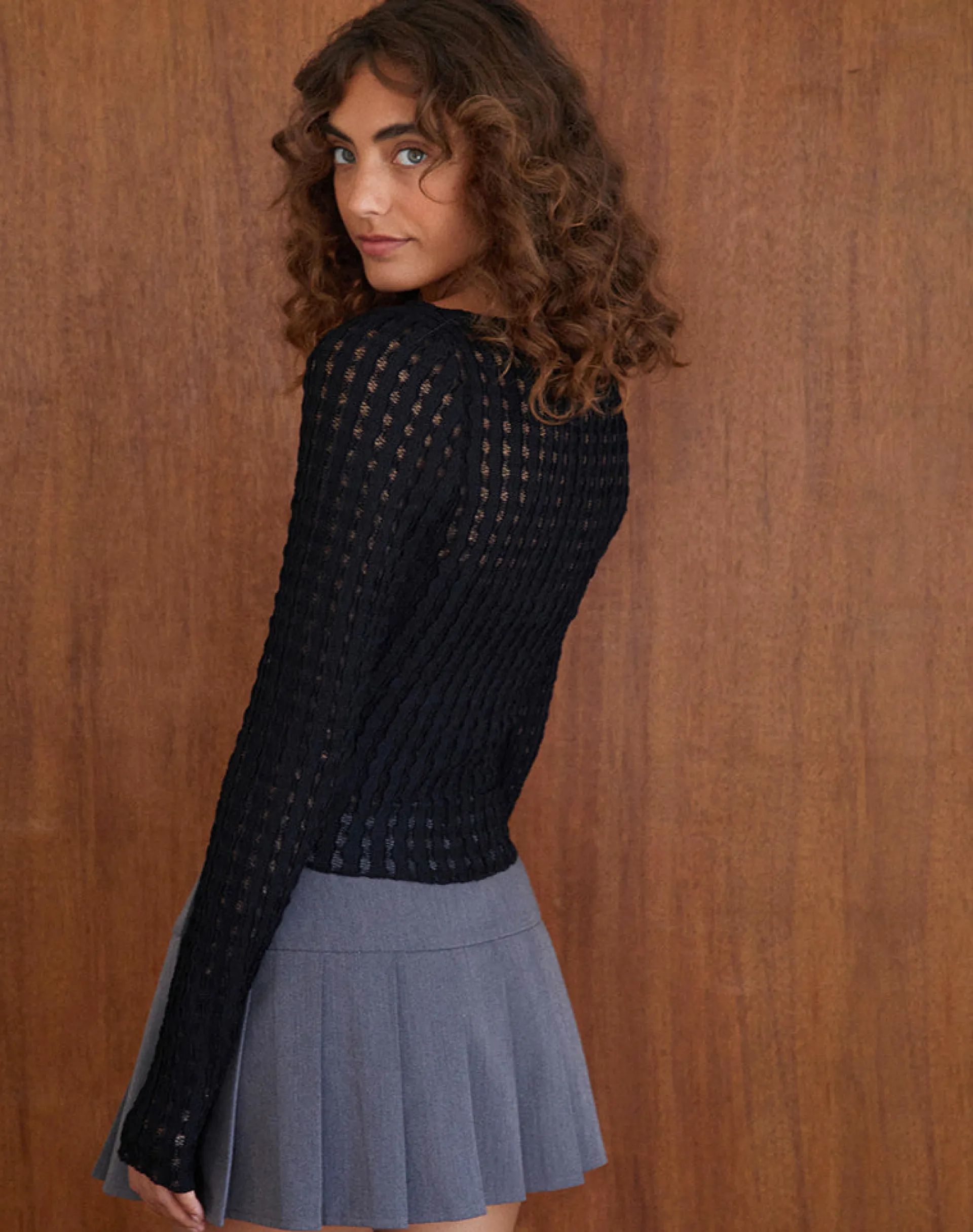 Motel Rocks Basics | Basic Tops-Angela Long sleeve Top in Crinkle Black CrinkleBlack