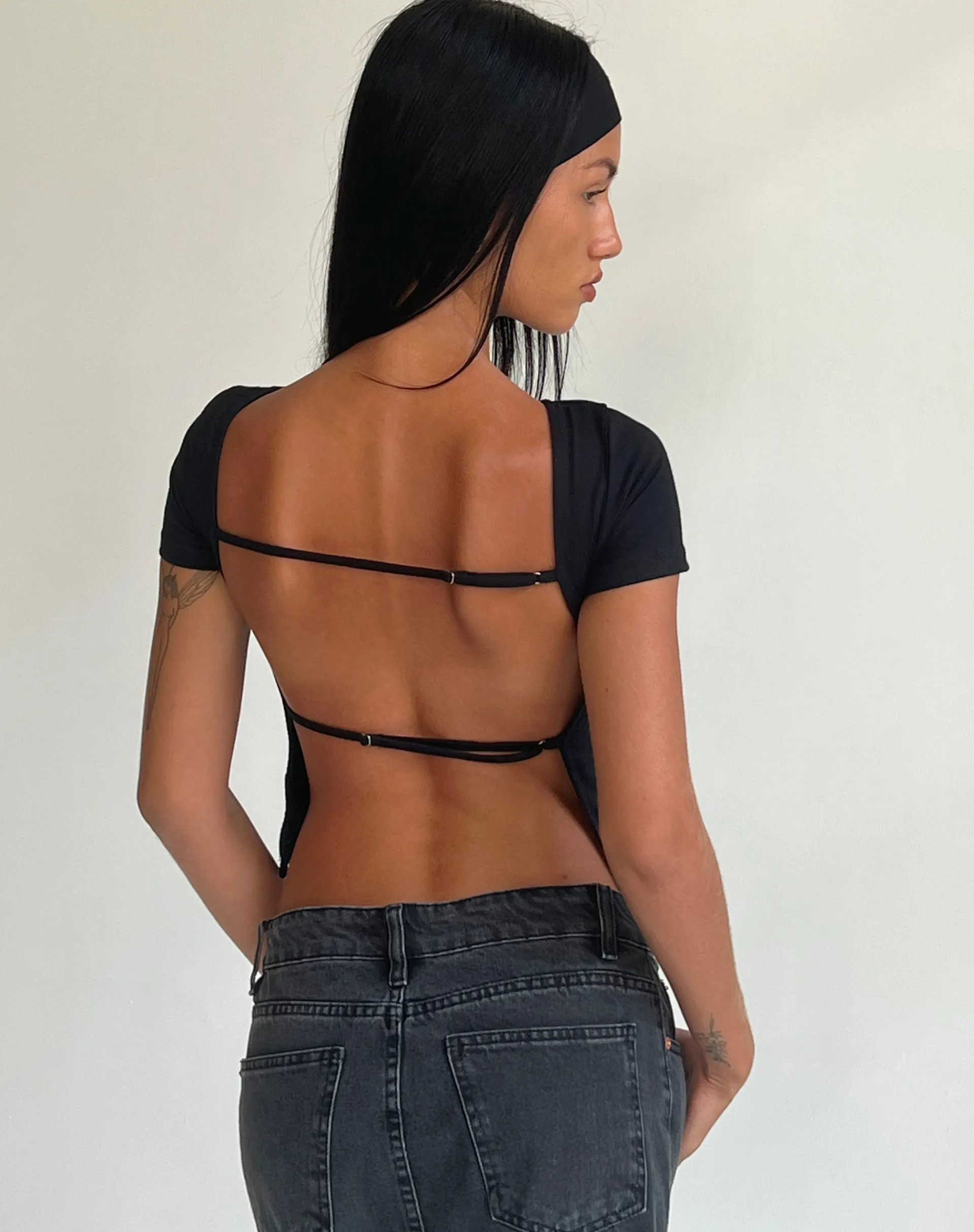 Motel Rocks Basics-Anita Open Back Top in Black