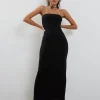Motel Rocks Party Dresses-Annalise Bandeau Slinky Maxi Dress in Black SlinkyBlack