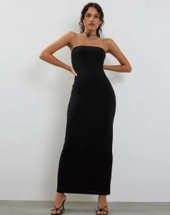 Motel Rocks Party Dresses-Annalise Bandeau Slinky Maxi Dress in Black SlinkyBlack