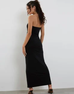 Motel Rocks Party Dresses-Annalise Bandeau Slinky Maxi Dress in Black SlinkyBlack