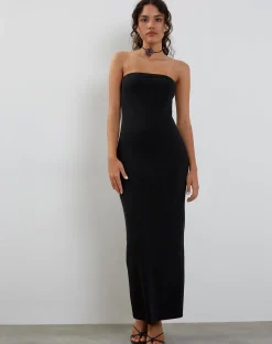 Motel Rocks Party Dresses-Annalise Bandeau Slinky Maxi Dress in Black SlinkyBlack