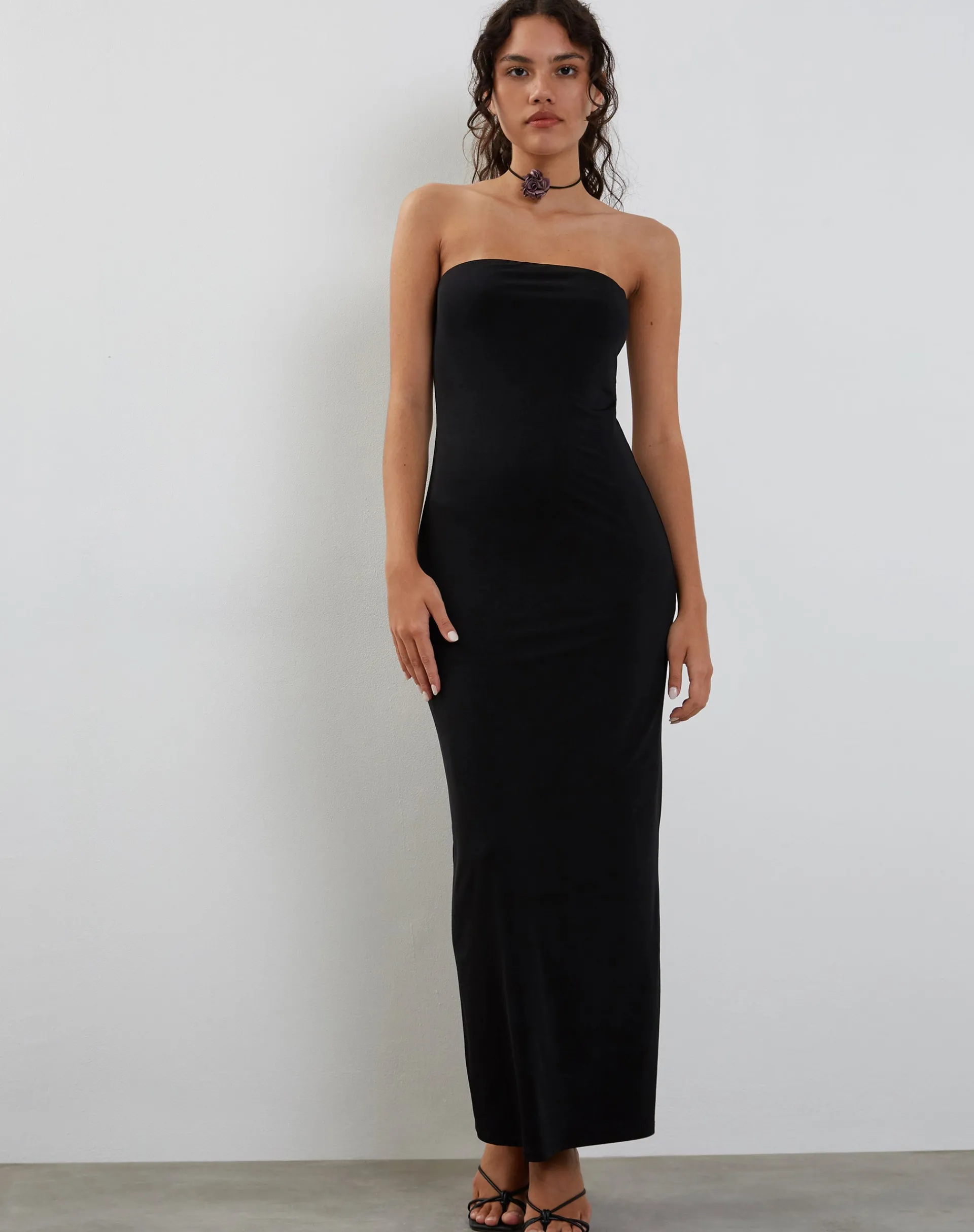 Motel Rocks Party Dresses-Annalise Bandeau Slinky Maxi Dress in Black SlinkyBlack