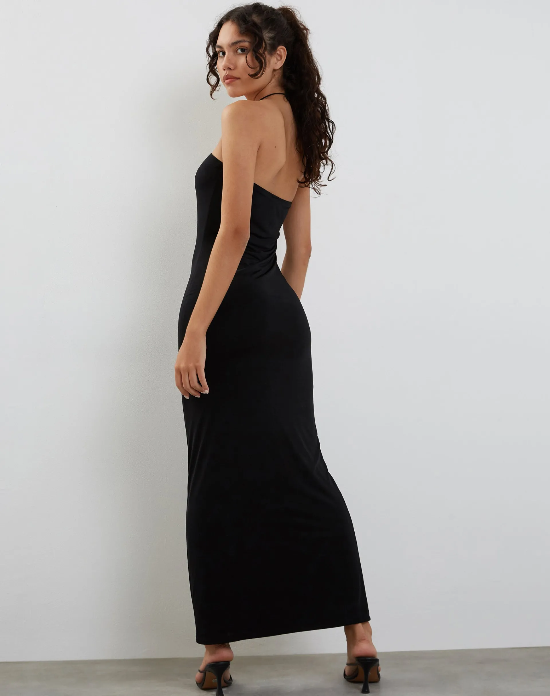 Motel Rocks Party Dresses-Annalise Bandeau Slinky Maxi Dress in Black SlinkyBlack