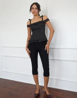 Motel Rocks Going Out Tops-Anneli Frill Hem Top in Black