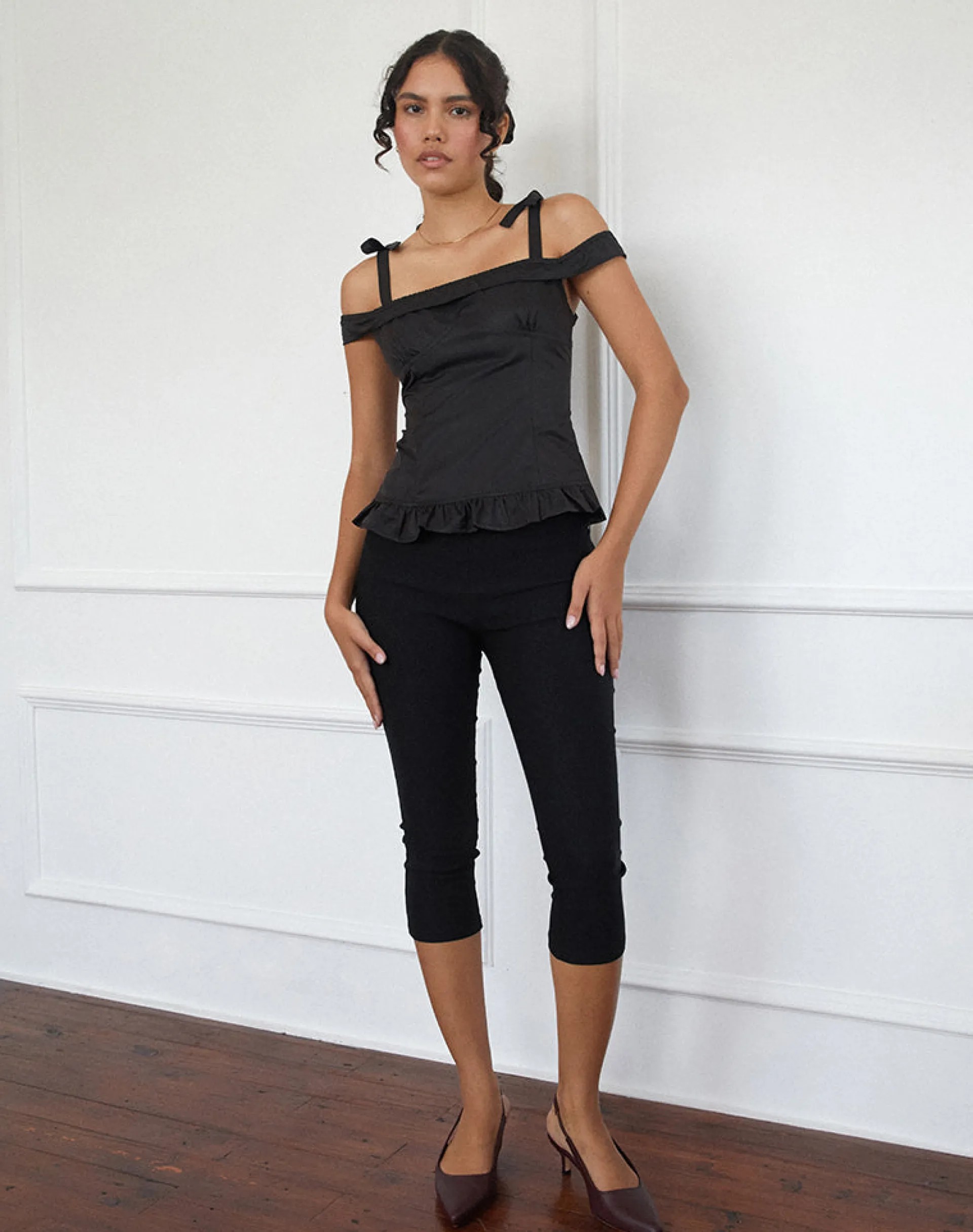Motel Rocks Going Out Tops-Anneli Frill Hem Top in Black