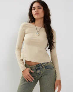 Motel Rocks Basics | Basic Tops-Ansita Long Sleeve Top in Coconut Milk CoconutMilk