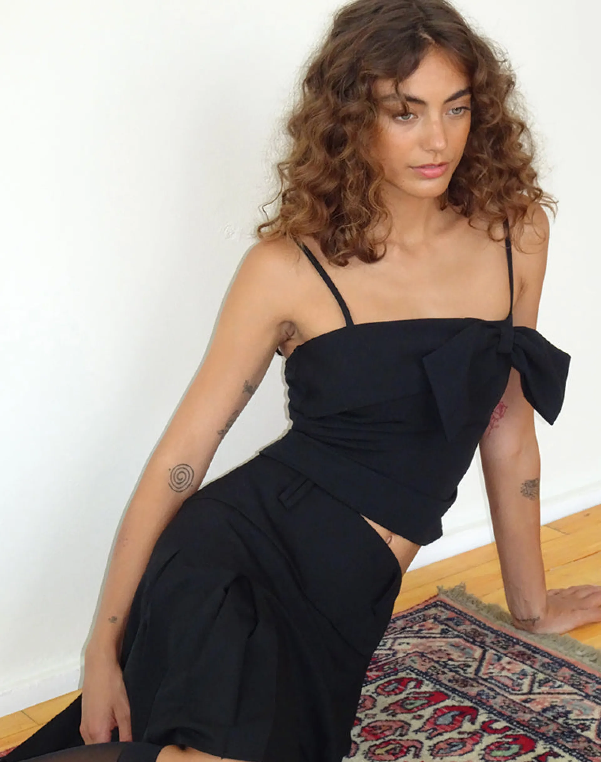 Motel Rocks Strappy Tops | Going Out Tops-Antlia Bow Cami Top in Tailoring Black