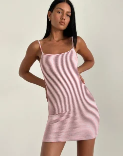 Motel Rocks Basics | Printed Dresses-Anzhelina Strappy Mini Dress in Red and White Stripe RedandWhiteStripe